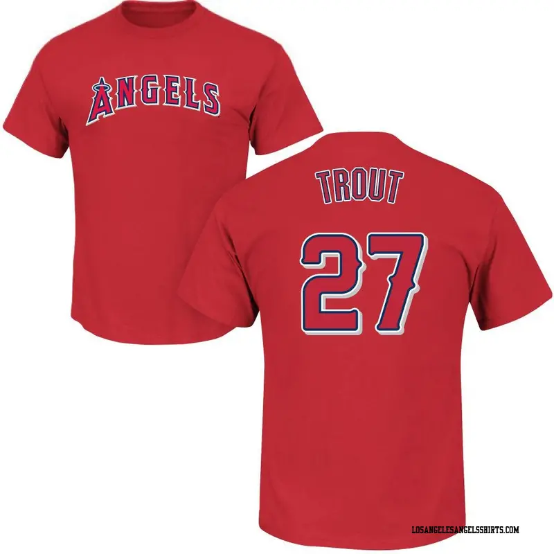 mike trout Tシャツ angels Los Angeles Angels Mike Trout #27 Red Majestic T-Shirt Large