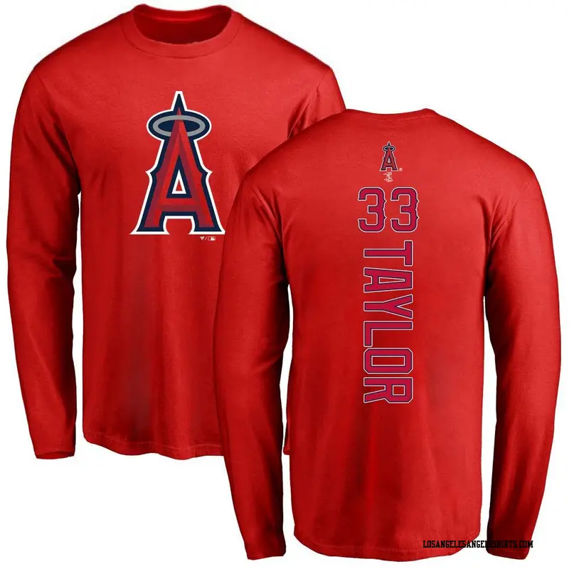 Men's Los Angeles Angels ＃33 Chris Taylor Red Backer Long Sleeve T-Shirt