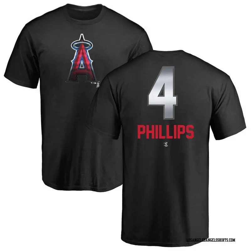 Men's Los Angeles Angels ＃4 Brett Phillips Black Midnight Mascot T-Shirt