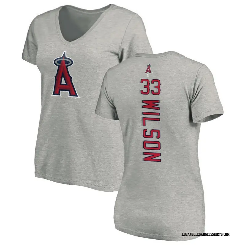 Women's Los Angeles Angels ＃33 C.J. Wilson Ash Backer Slim Fit T-Shirt
