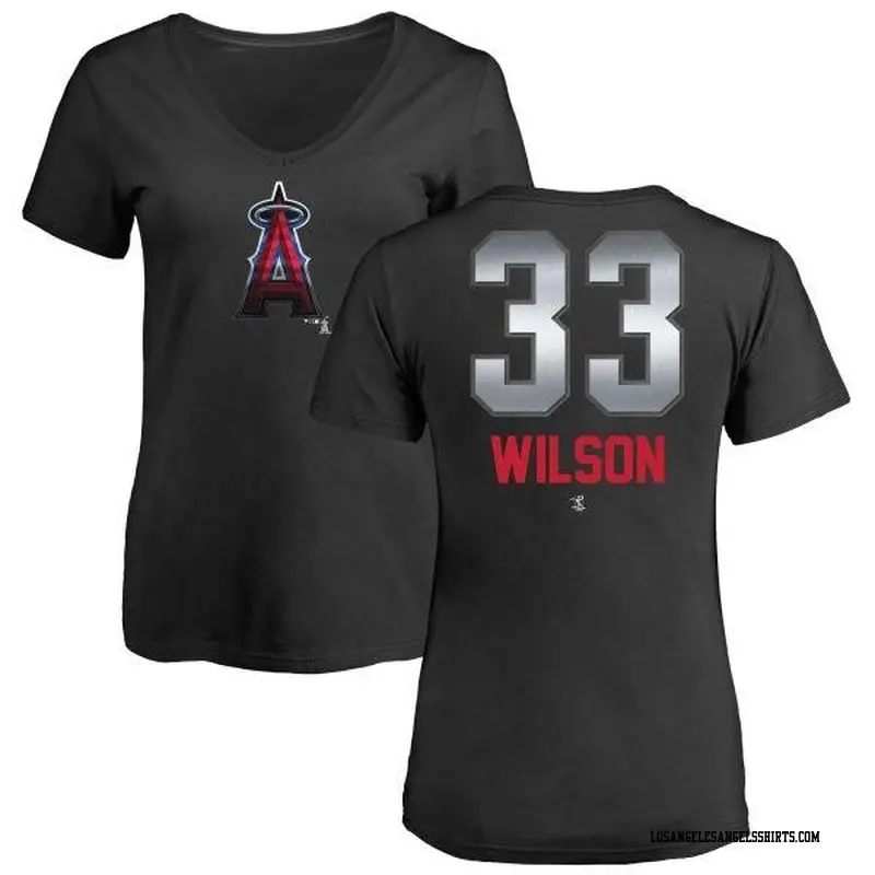 Women's Los Angeles Angels ＃33 C.J. Wilson Black Branded Midnight Mascot V-Neck T-Shirt