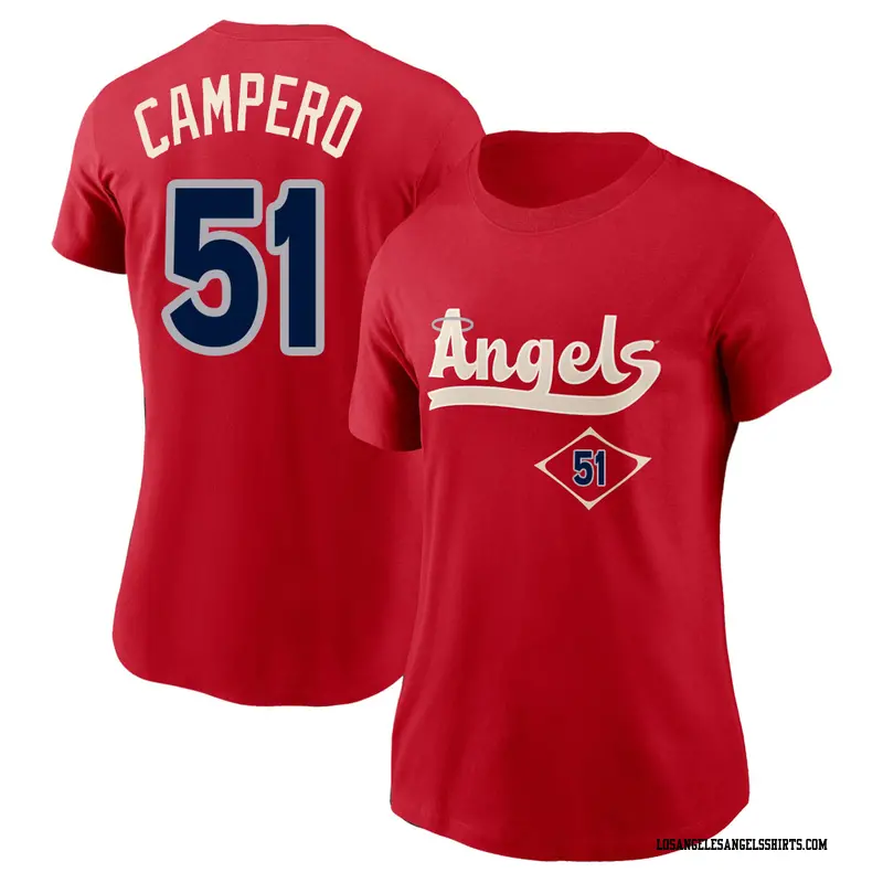 Women's Los Angeles Angels ＃51 Gustavo Campero Red 2022 City Connect Name & Number T-Shirt