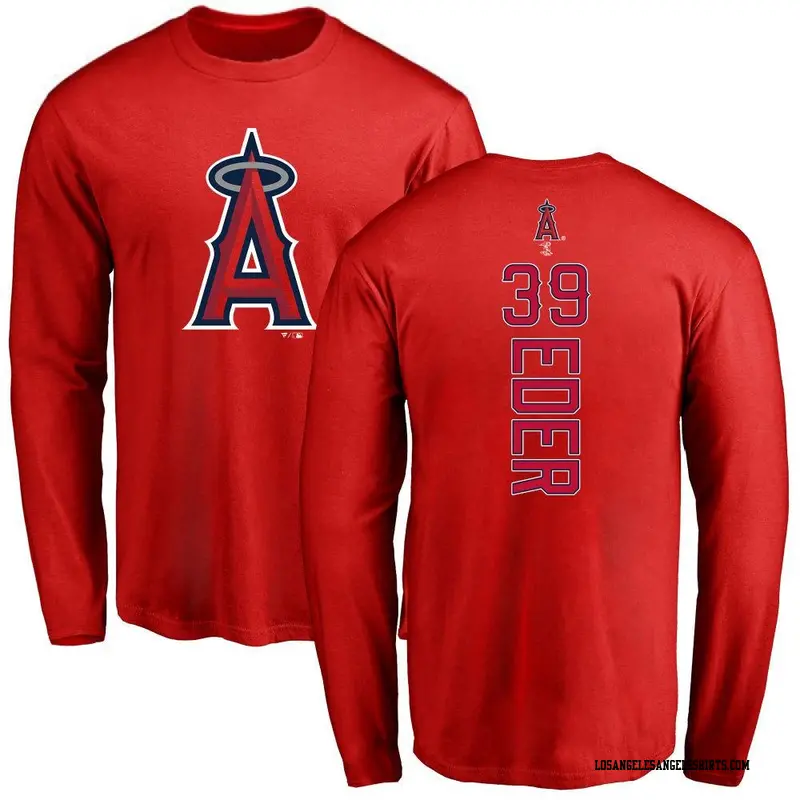 Youth Los Angeles Angels ＃39 Jake Eder Red Backer Long Sleeve T-Shirt