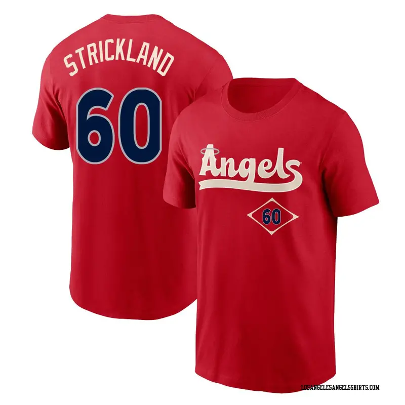 Youth Los Angeles Angels ＃60 Hunter Strickland Red 2022 City Connect Name & Number T-Shirt