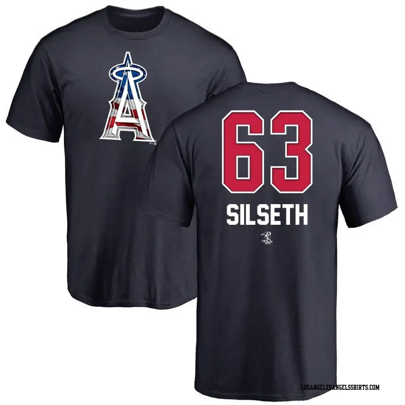 Youth Los Angeles Angels ＃63 Chase Silseth Navy Branded Name and Number Banner Wave T-Shirt
