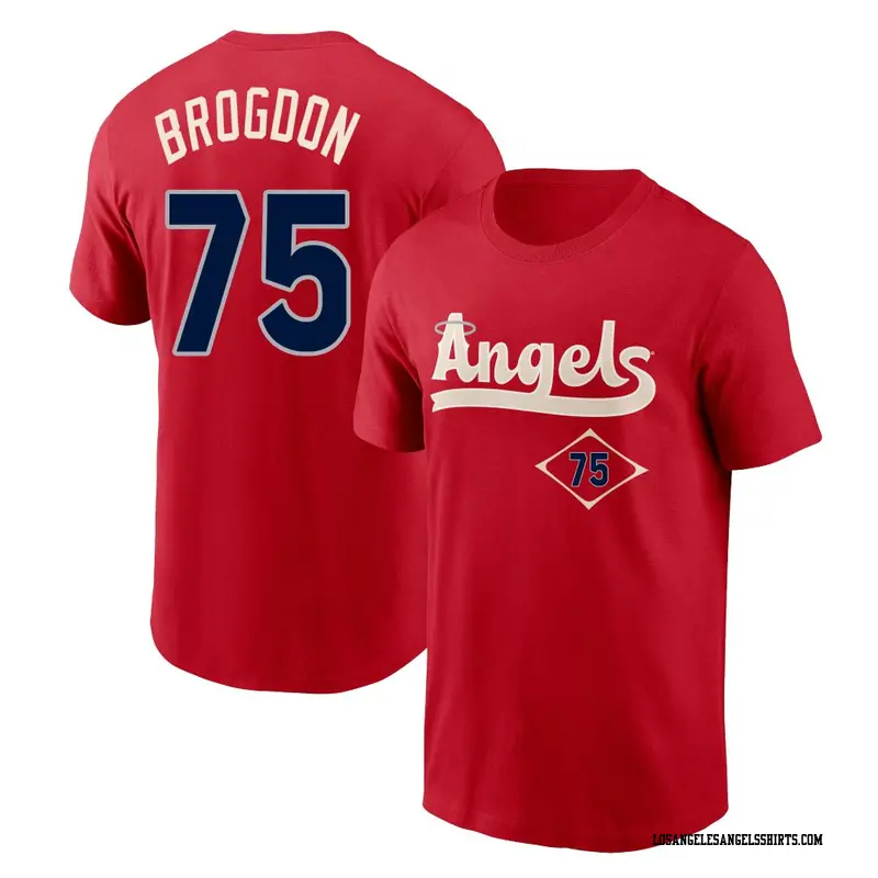Youth Los Angeles Angels ＃75 Connor Brogdon Red 2022 City Connect Name & Number T-Shirt