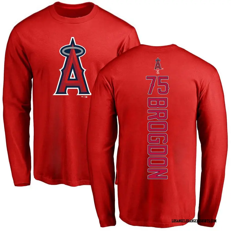 Youth Los Angeles Angels ＃75 Connor Brogdon Red Backer Long Sleeve T-Shirt